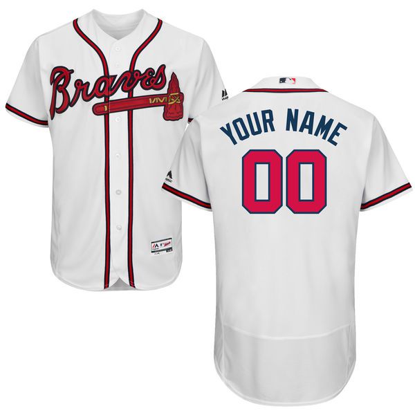 Men Atlanta Braves Majestic Home White Flex Base Authentic Collection Custom MLB Jersey->customized mlb jersey->Custom Jersey